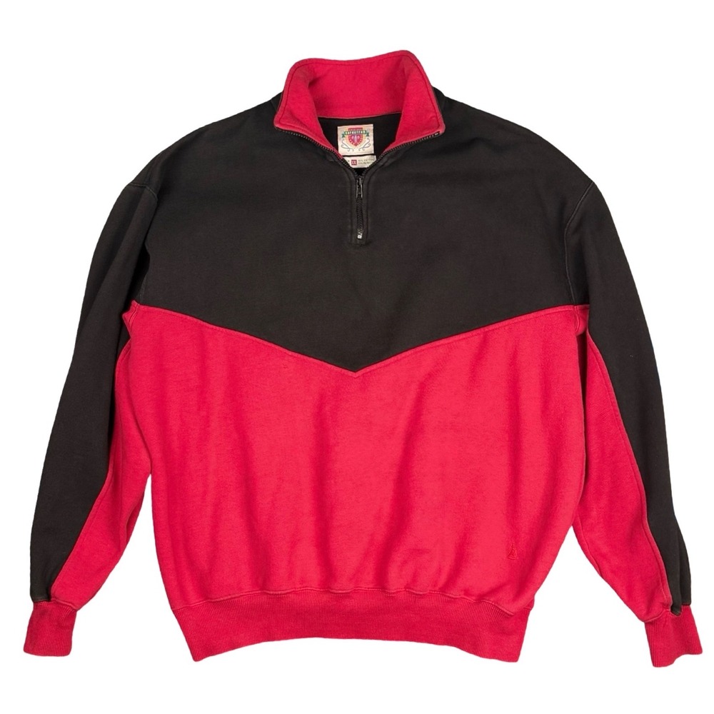 Vintage Nordstrom Original Super Fleece‎ 1/4 Zip Sweatshirt XXL Red Black